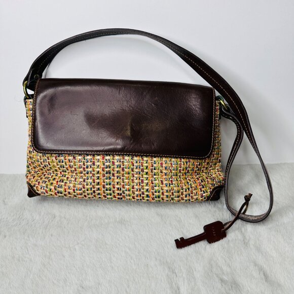 Fossil Purse Woven Straw Leather Shoulder Bag - Picture 1 of 11